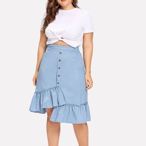 Denim Skirt - Front Ruffle Hem